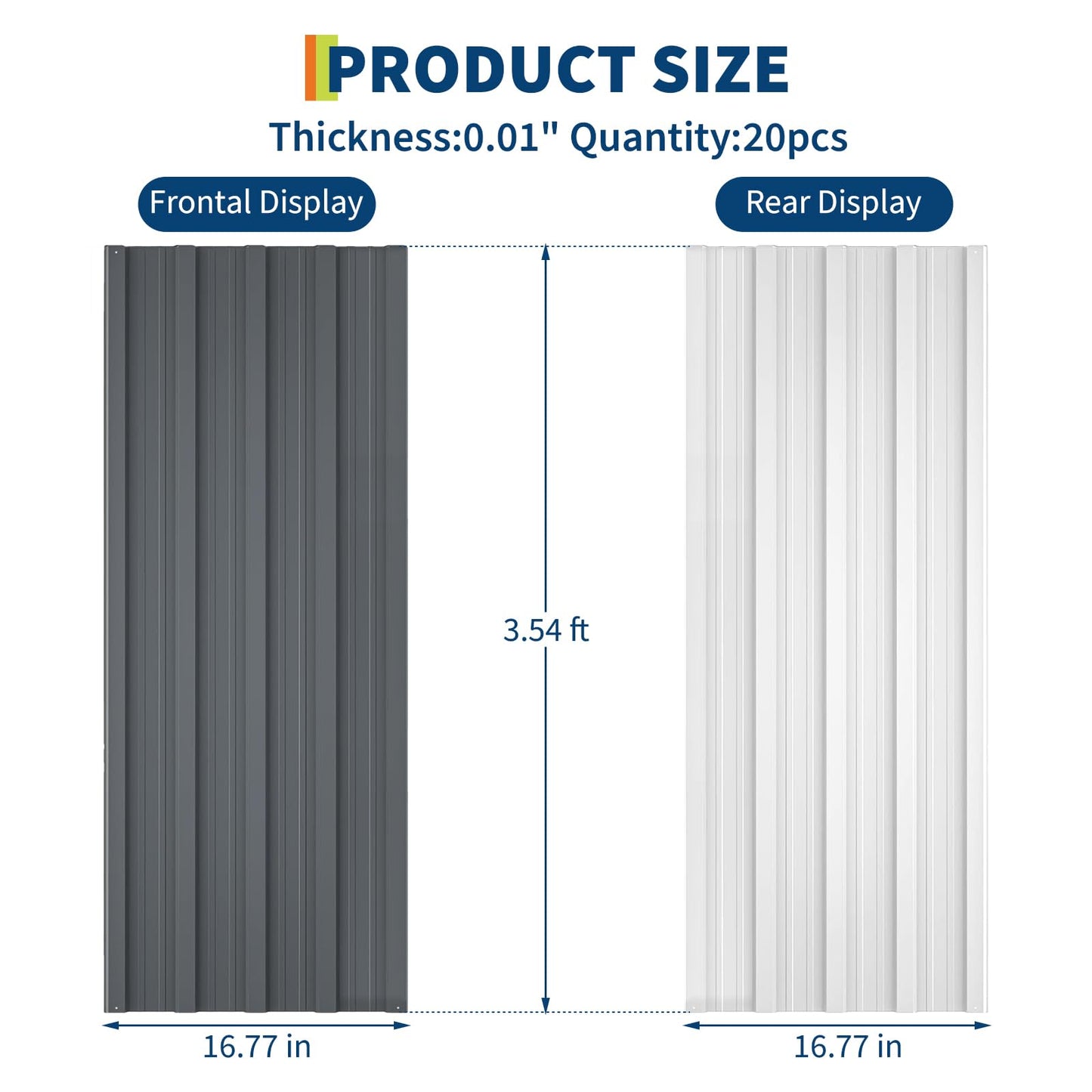 GarveeTech 20 Pcs Metal Roofing Panels, 42.52"X16.77" Corrugated Metal Sheets with Screws, Heavy Duty Galvanized Roof Panels for Pergola, Gazebo, Shed, Chicken Coop, Garage, Patio