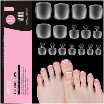 Beetles Gel Nail Kit Short Almond with Nail Dehydrator and Primer, 576Pcs Half Matte Etch-X Gel Nail Tips Solid Nail Glue Mini Nail Lamp Acrylic Nail Tips Easy DIY Nail Extension Set Gift for Women