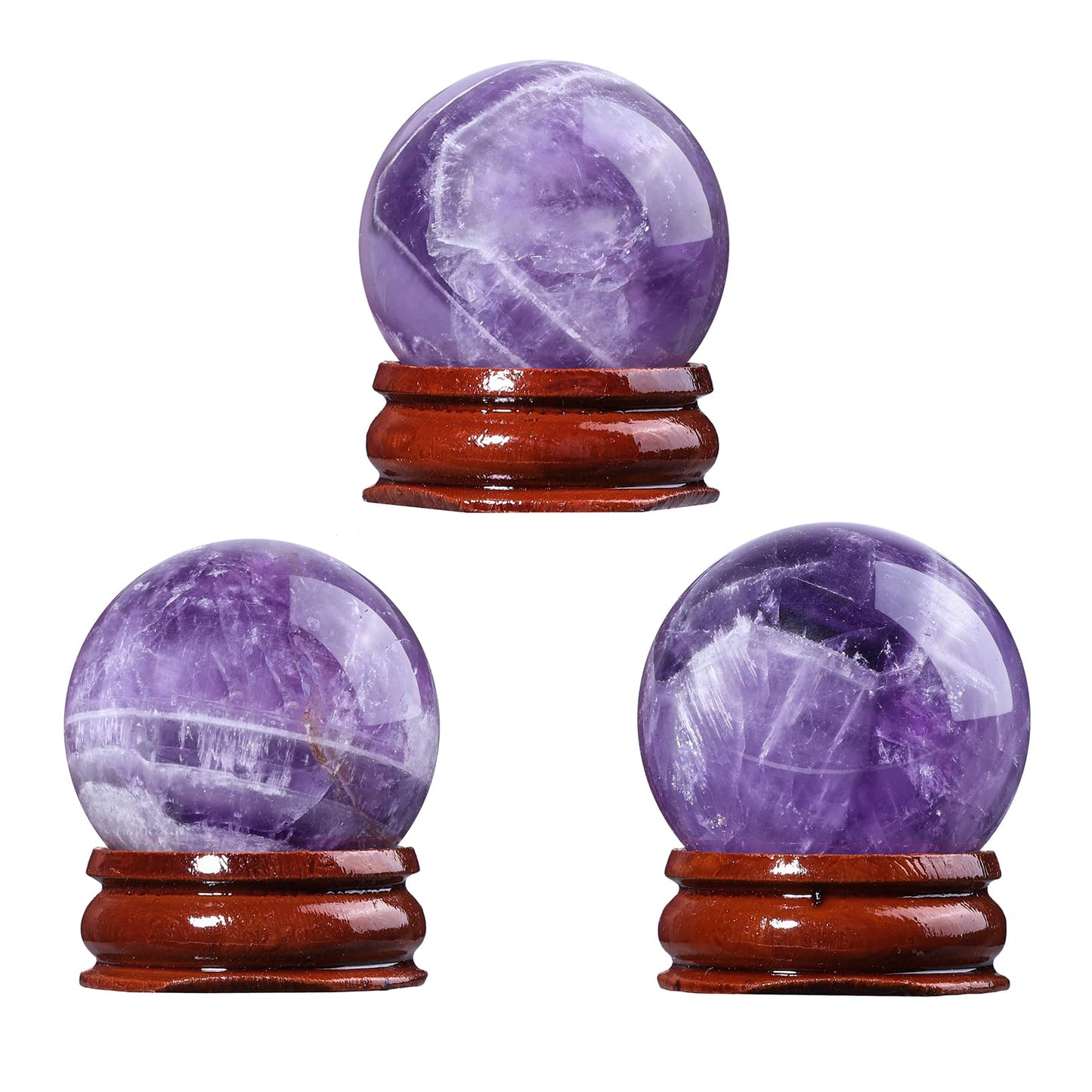 mookaitedecor Natural Amethyst Crystal Ball with Stand, 30-35 mm Decorative Round Stone Sphere Sculpture Figurine for Witchcraft Feng Shui Divination Home Decor