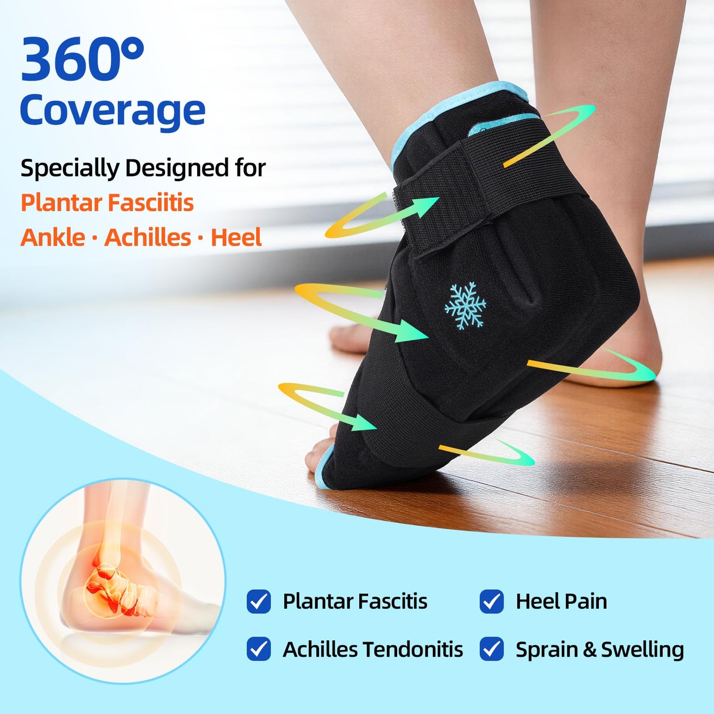 Comfytemp Ankle Foot Ice Pack Wrap for Plantar Fasciitis Relief, Heel Pain, Swelling, Achilles Tendonitis, Heel Spur, Sprain, Hot Cold Compress, Women Men Gift for Mom Dad, FSA Eligible HSA, 1 Pack