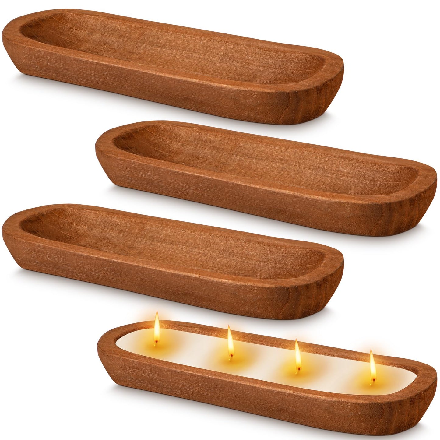 FoldTier 4 Pcs Wooden Dough Bowl Bulk Wood Decorative Rustic Wooden Bowls Wedding Table Centerpiece for Living Room Home Dining Room Kitchen Easter Decoration(Brown,16' X 6'' X 2'',Classic)