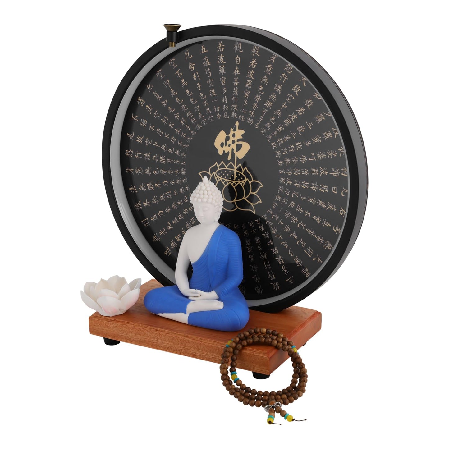 KUMOYOU Buddha Statue Decoration, Ceramic Buddha Statue with LED Ring Light & Backflow Incense Burner, Meditation Decor for Home and Office (Blue)