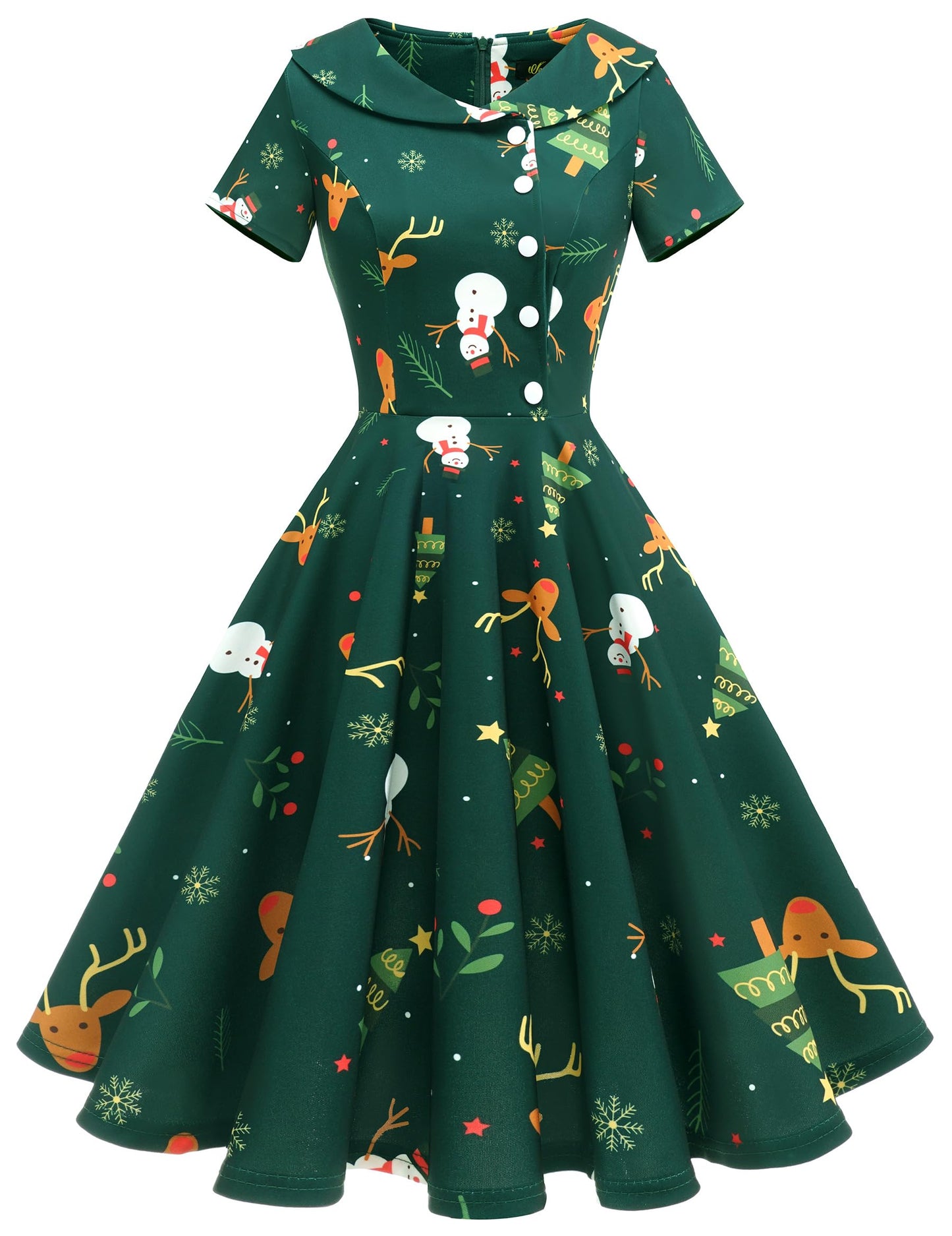 Wedtrend Women's 1950s Vintage Audrey Hepburn Style Cocktail Swing Dresses WTP20007ArmygreenChristmasDeerXS