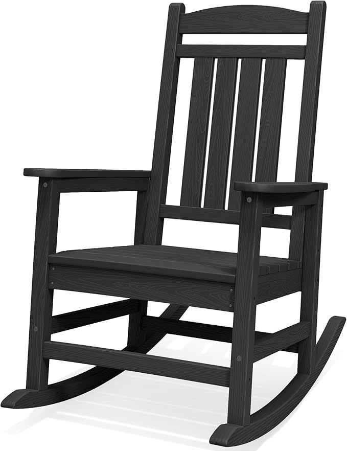 SERWALL Oversized Outdoor Rocking Chair, All-Weather Patio Rocking Chair, HDPE Porch Rocker for Adults, Black