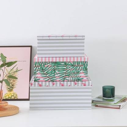 SLPR Decorative Cardboard Storage Boxes With Lids For Home Décor, Set of 3 Pink Flamingo Paperboard Nesting Gift Boxes, Palm Leaves Large Picture and Photo Storage for Keepsakes