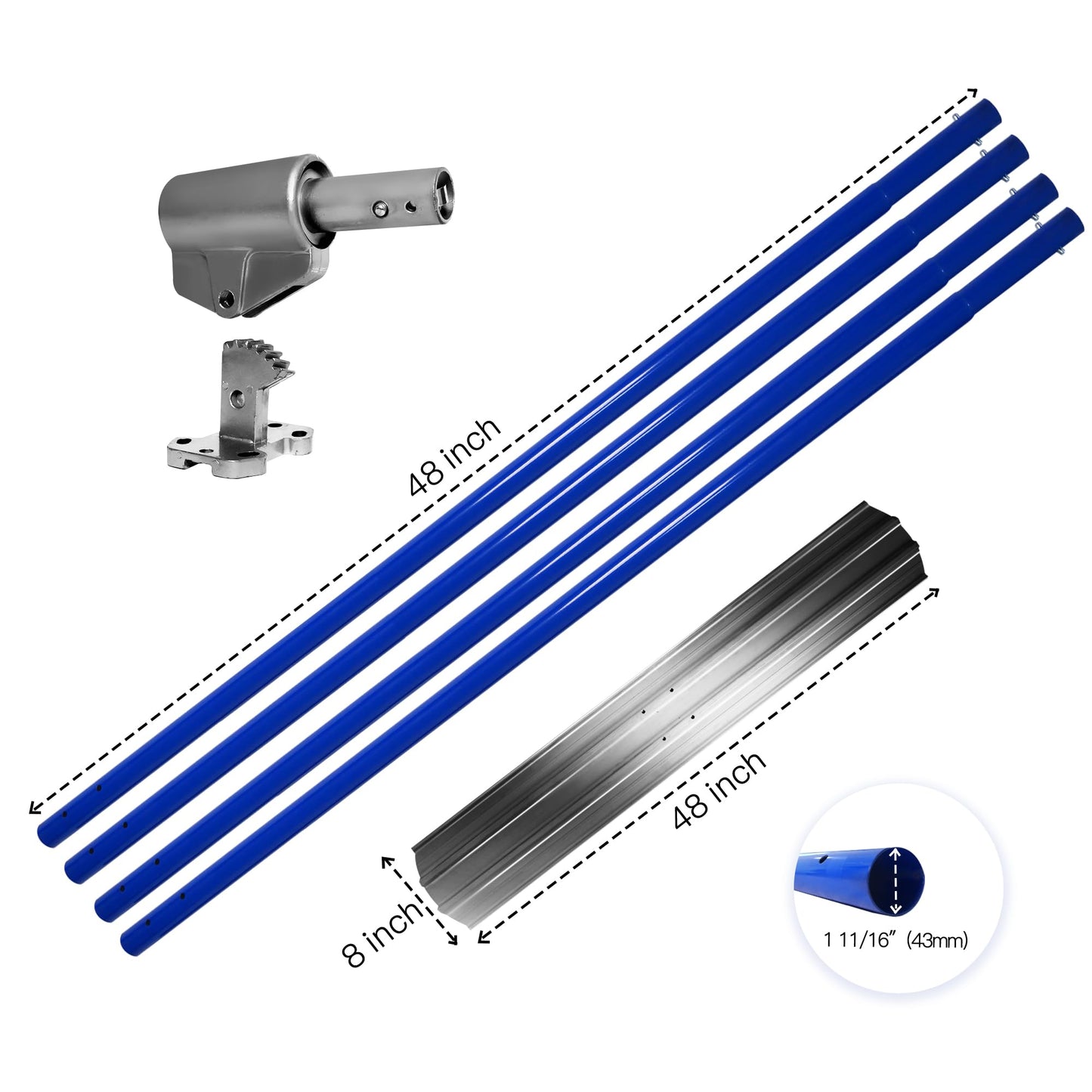 Bull Float Aluminum Magnesium Alloy Concrete Float 48"x8" Round End Board Kit trowel Tool Cement Tools Float Bracket Concrete Finishing Tools With 48" Handle x4 VOYAR