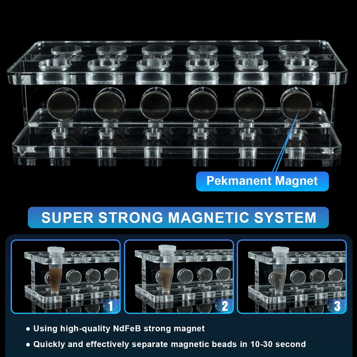VISOSCI Compact Magnetic Separation Racks for Preliminary Magnetic Beads Purification, for for 1.5ml/2ml centrifuge Tubes, 12-Wells