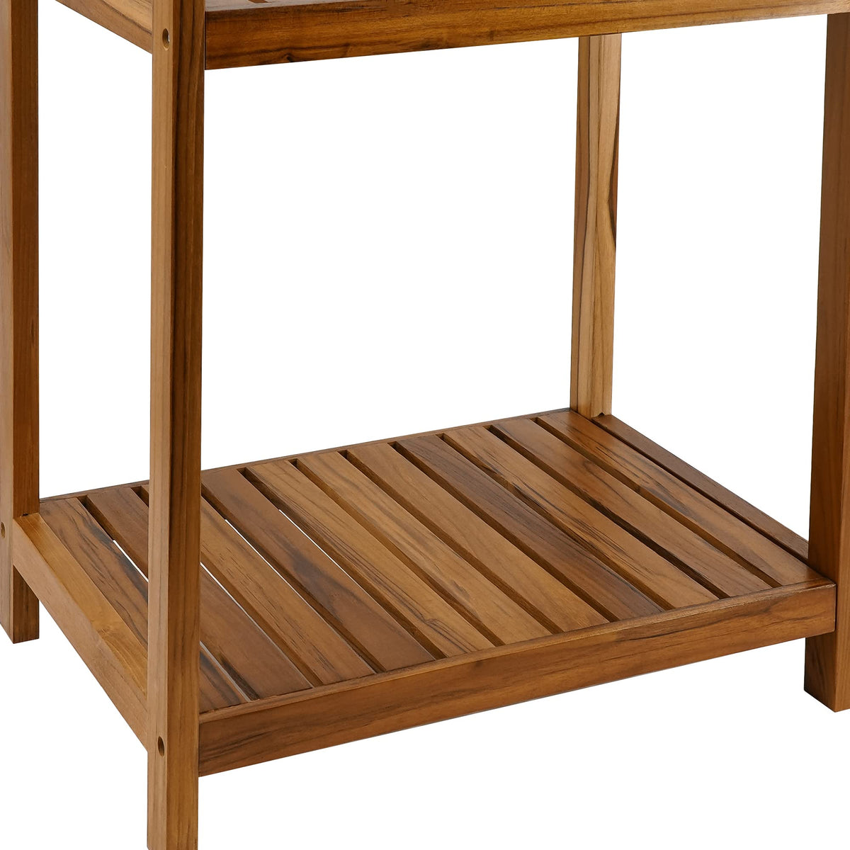 VaeFae Teak Bathroom Shelf, 4-Tier Storage Shelf, Wooden Stand Shelf Organizer for Bathroom, Kitchen, Living Room, Laundry, Garage