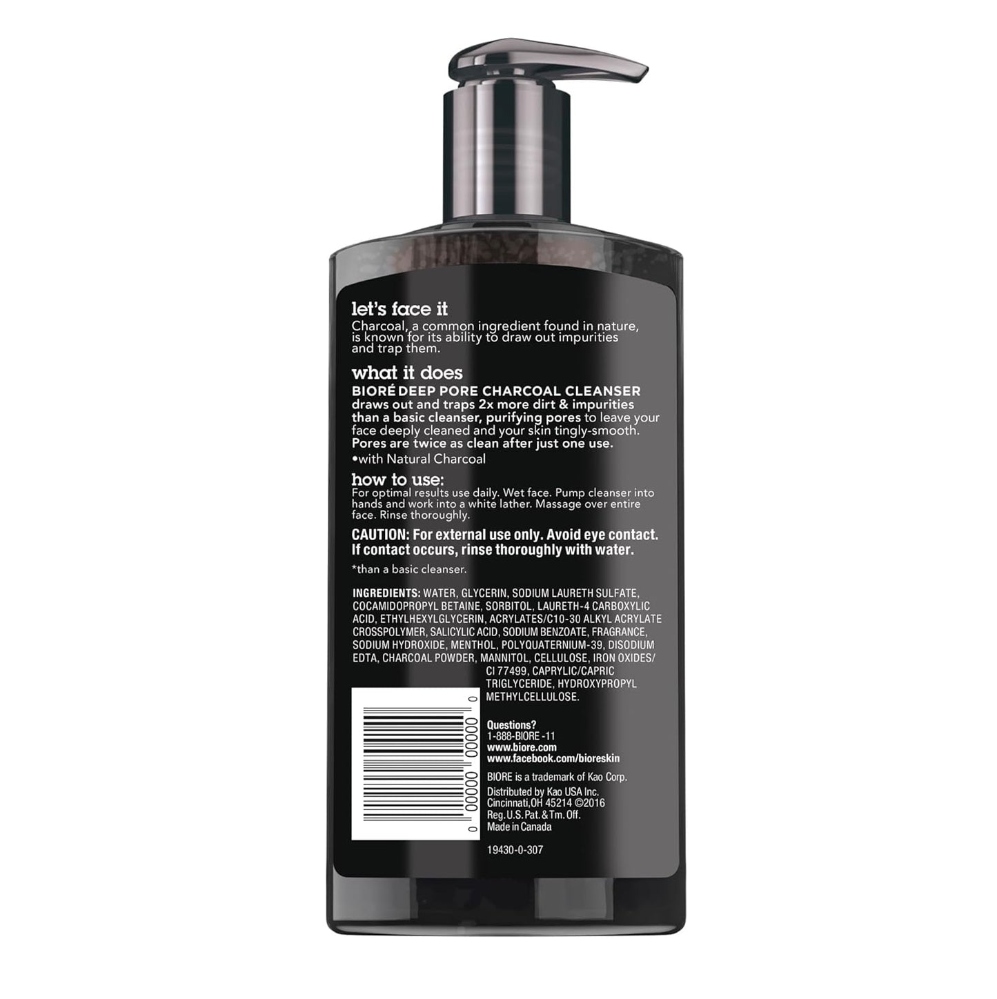 Biore Deep Pore Charcoal Face Wash, Daily Facial Cleanser for Dirt & Makeup Removal, for Oily Skin, 6.77 Oz