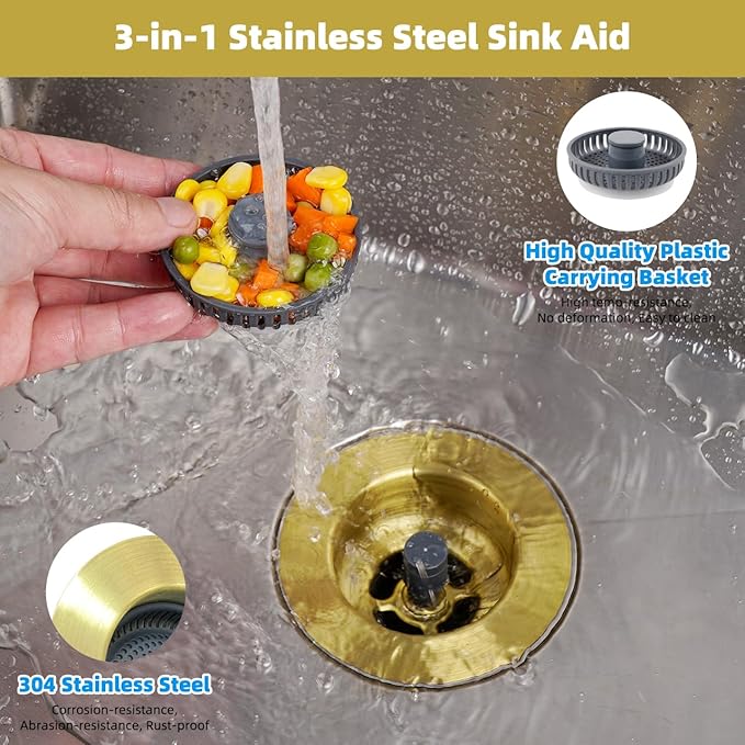 Hibbent 2 Pack Upgraded 3 in 1 Kitchen Sink Drain Strainer and Stopper Combo