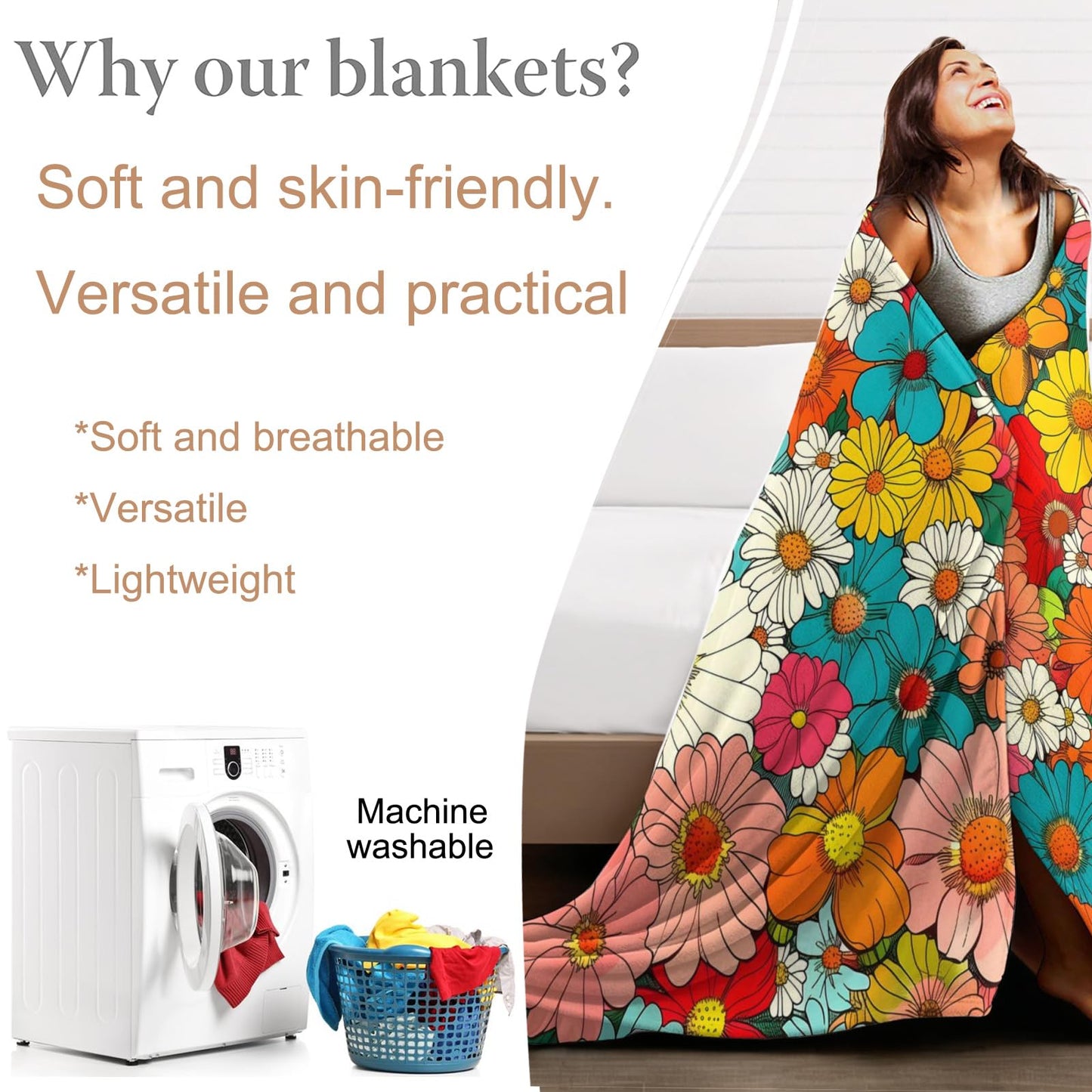 Skeleton Floral Blanket, Flannel Throw Blanket Soft Cozy Lightweight Blankets for Adults Women Kids Home Decor for Sofa Couch Bed 60x50 Inch
