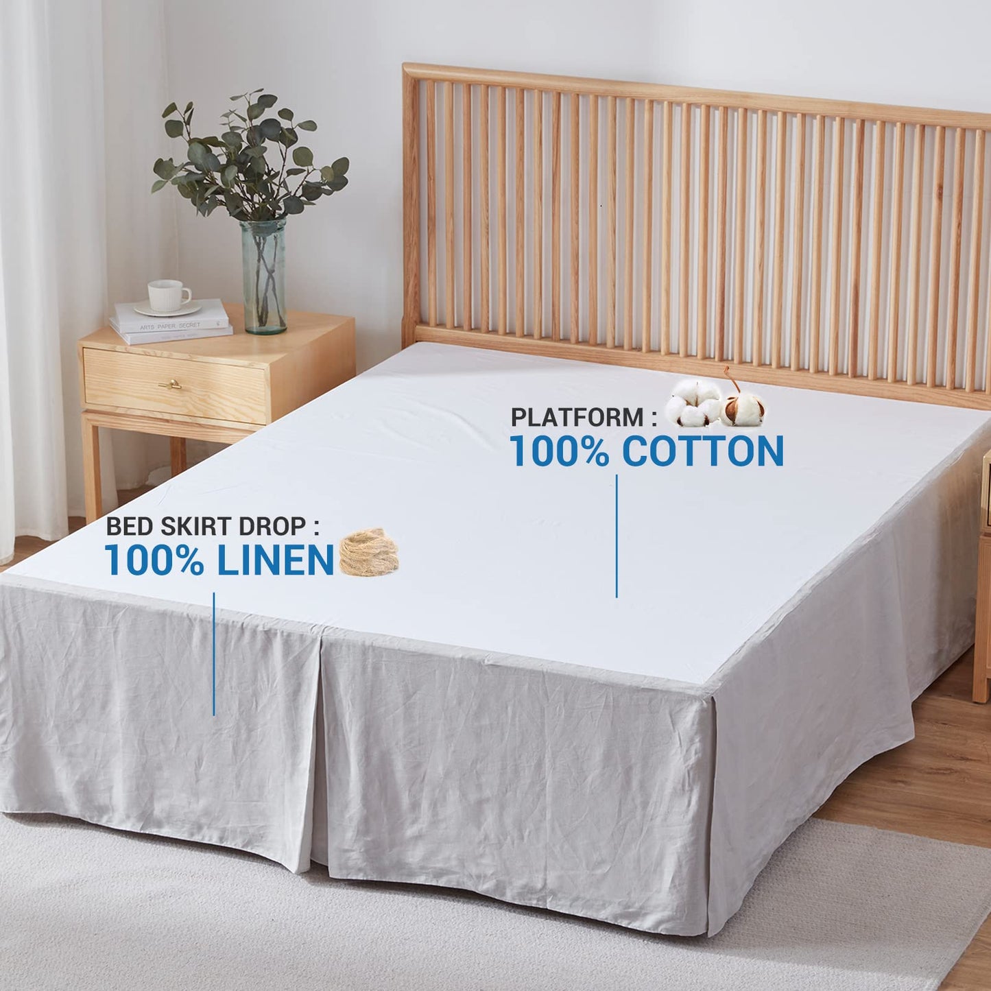 Simple&Opulence Premium Linen Bed Skirt Basic Style 18 inch Tailored Drop Dust Proof Easy Fit Breathable (18'' Basic-Grey, Queen)