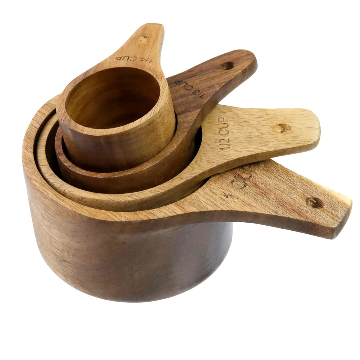 Tighall Wooden Coffee Ground Spoon Kit, Multipurpose Bath Salt Scoop, Measuring for Ground Beans, Tea or Rice, Handmade Beech Scoop（4 Pack, Beech-1/4+1/3+1/2+1）