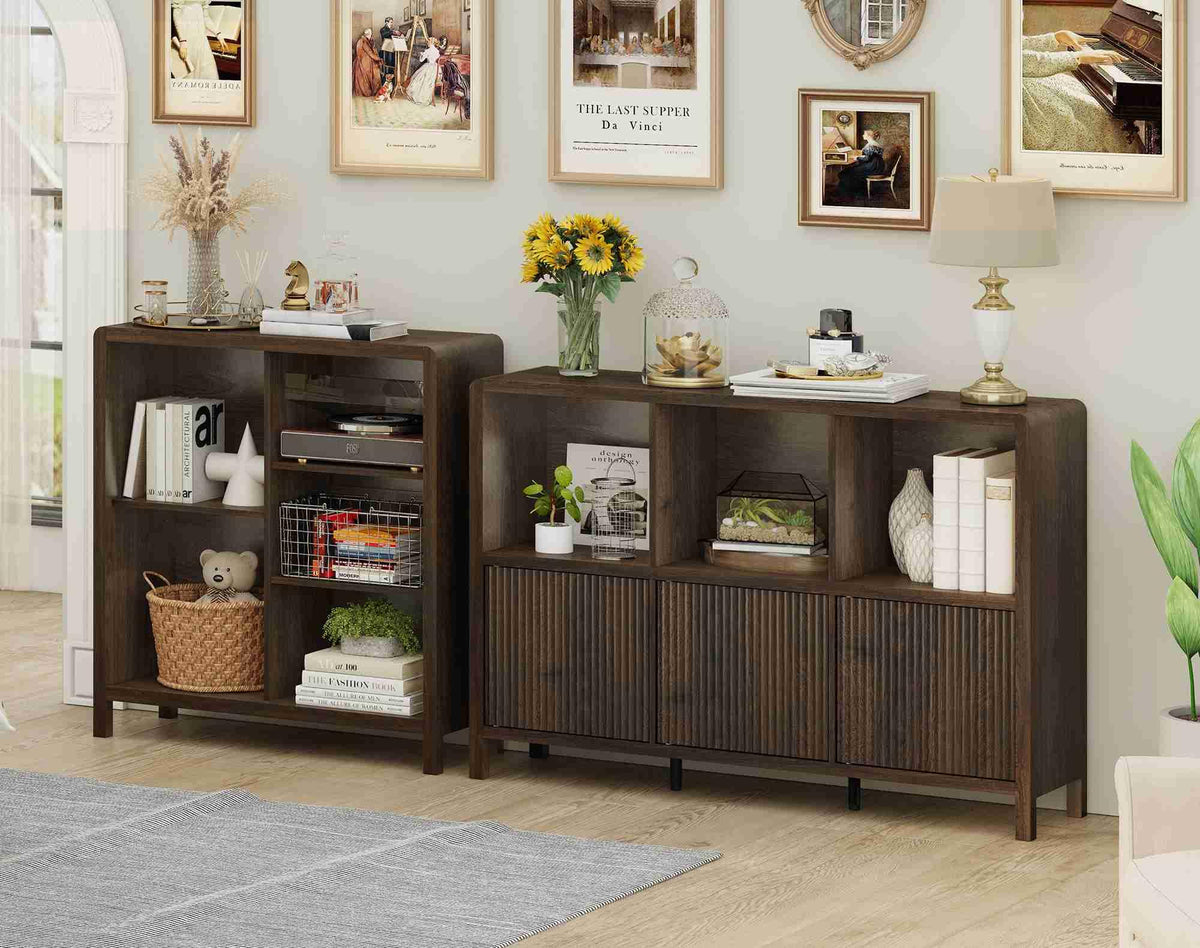 FATORRI 5 Cube Bookshelf, Wood Bookcase with 3 Adjustable Shelves, Farmhouse Cube Storage Organizer Shelf for Small Space Bedroom Living Room (Dark Walnut)