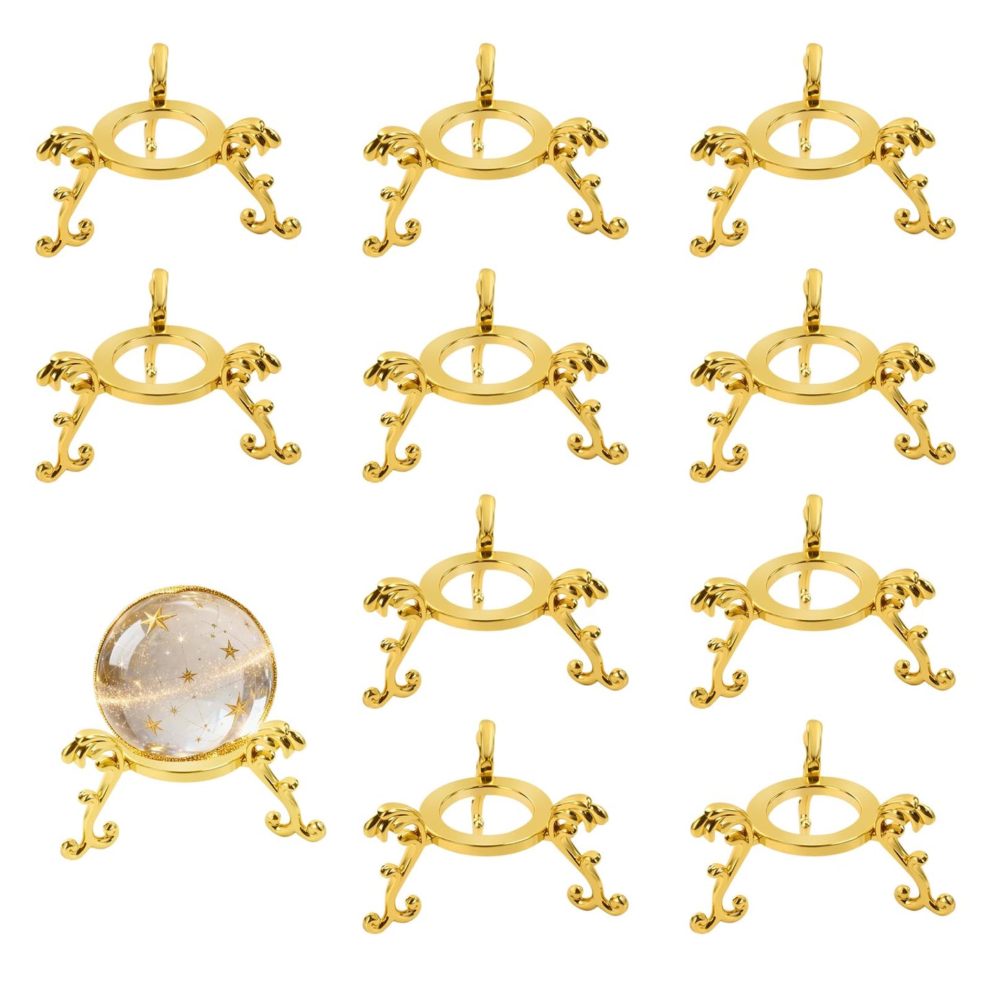 Dirvcp 10Pcs Gold Crystal Ball Stands, Gold Sphere Display Holder for 40mm-80mm Crystal Balls, Glass & Natural Stone Display Stand, Decorative Rock Organizer