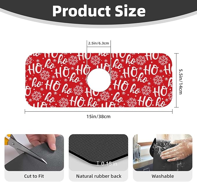 Christmas Snowflake Ho Red Buffalo Plaid Kitchen Sink Splash Guard Faucet Mat 1