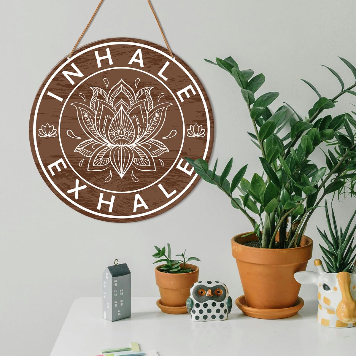 HSNBT Yoga Studio Wall Decor, Zen Den Meditation Spiritual Room Door Wooden Hanging Sign Decorations, Gifts for Yoga Lover, Inhale Exhale