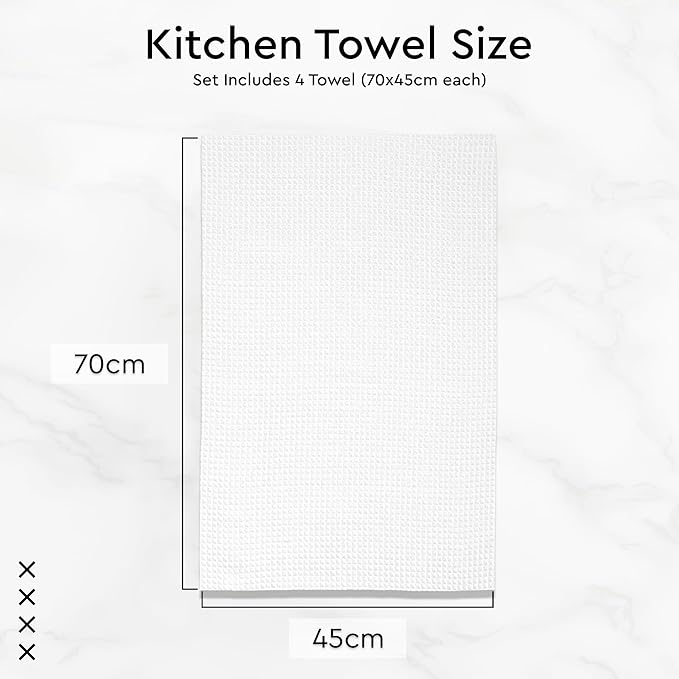 Encasa XO Kitchen Dish Towels Set | White | Waffle Weave and Flat Hand Tea