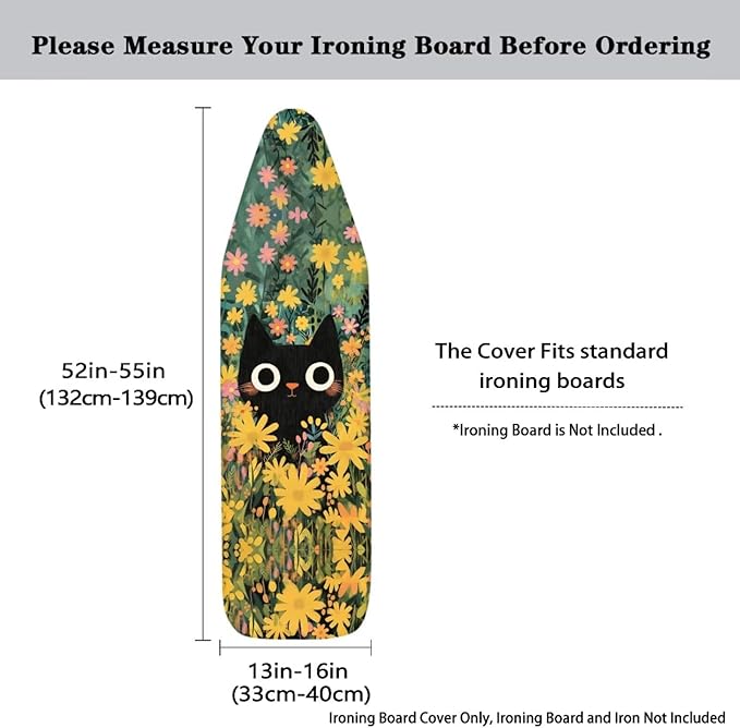 Cat Flower Ironing Board Cover and Pad, 16x55 Inches Standard Size Heavy Duty