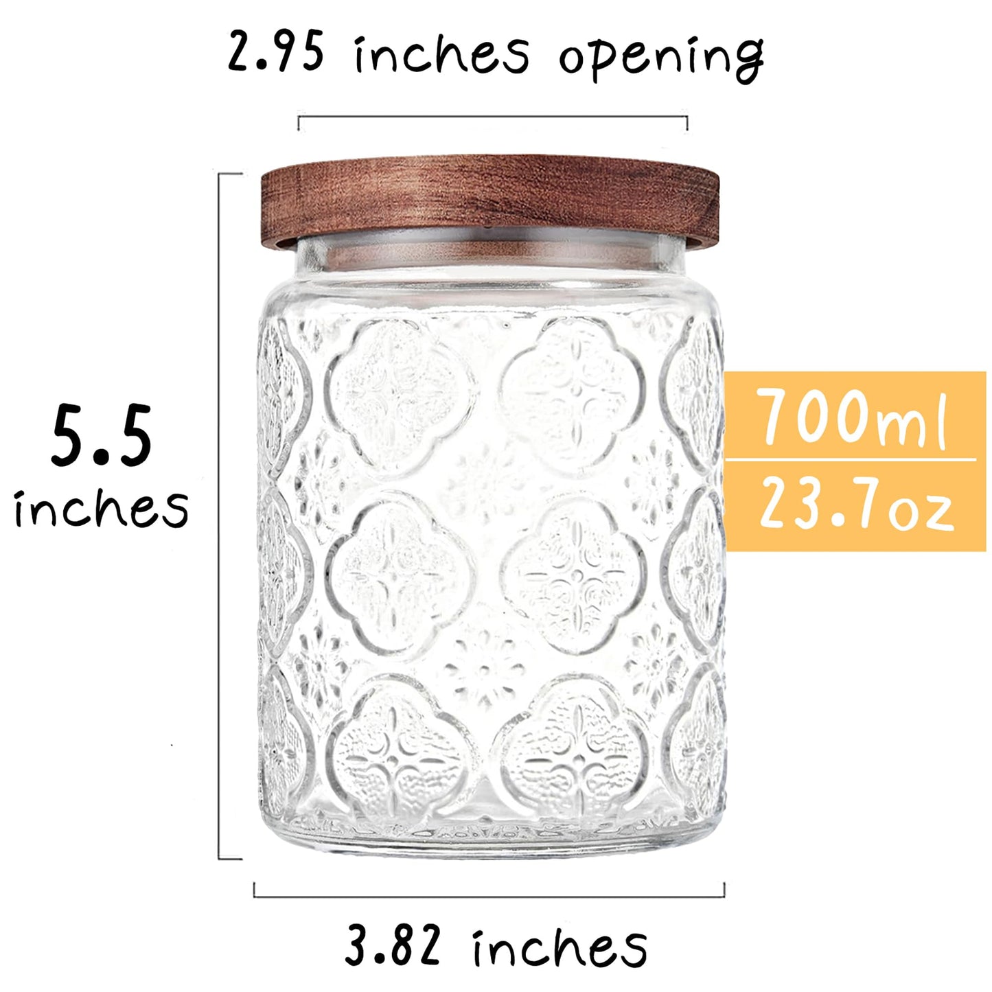 Custde Glass Storage Jars With Airtight Lid, 23.7oz Container For Kitchen Counter with Wooden Lid, brown sugar, candy, coffee, cookie, salt, tea, cute Jar (Begonia Flowers*2)