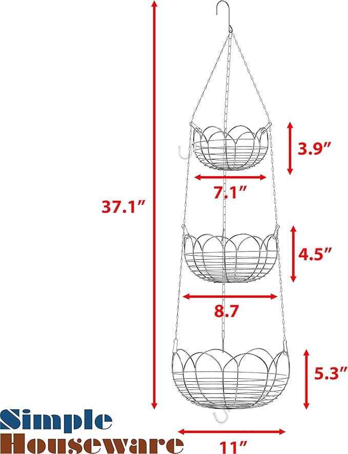 Simple Houseware Modern 3-Tier Hanging Fruit Basket