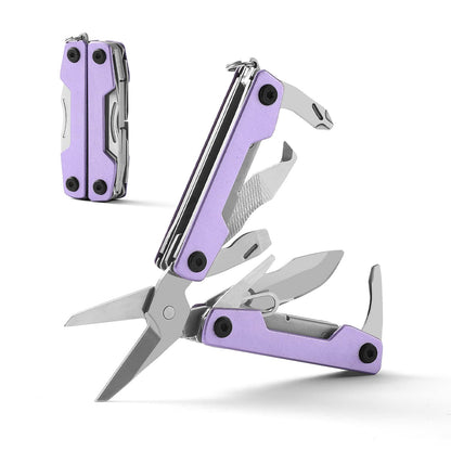 Multitool with Pocket Knife,Gifts for Men and Women, 11-in-1 Mini EDC Multitool with Screwdriver, Scissors, SIM Extractor and Bottle Opener, Perfect for Outdoor, Hiking, Simple Repair (Purple)