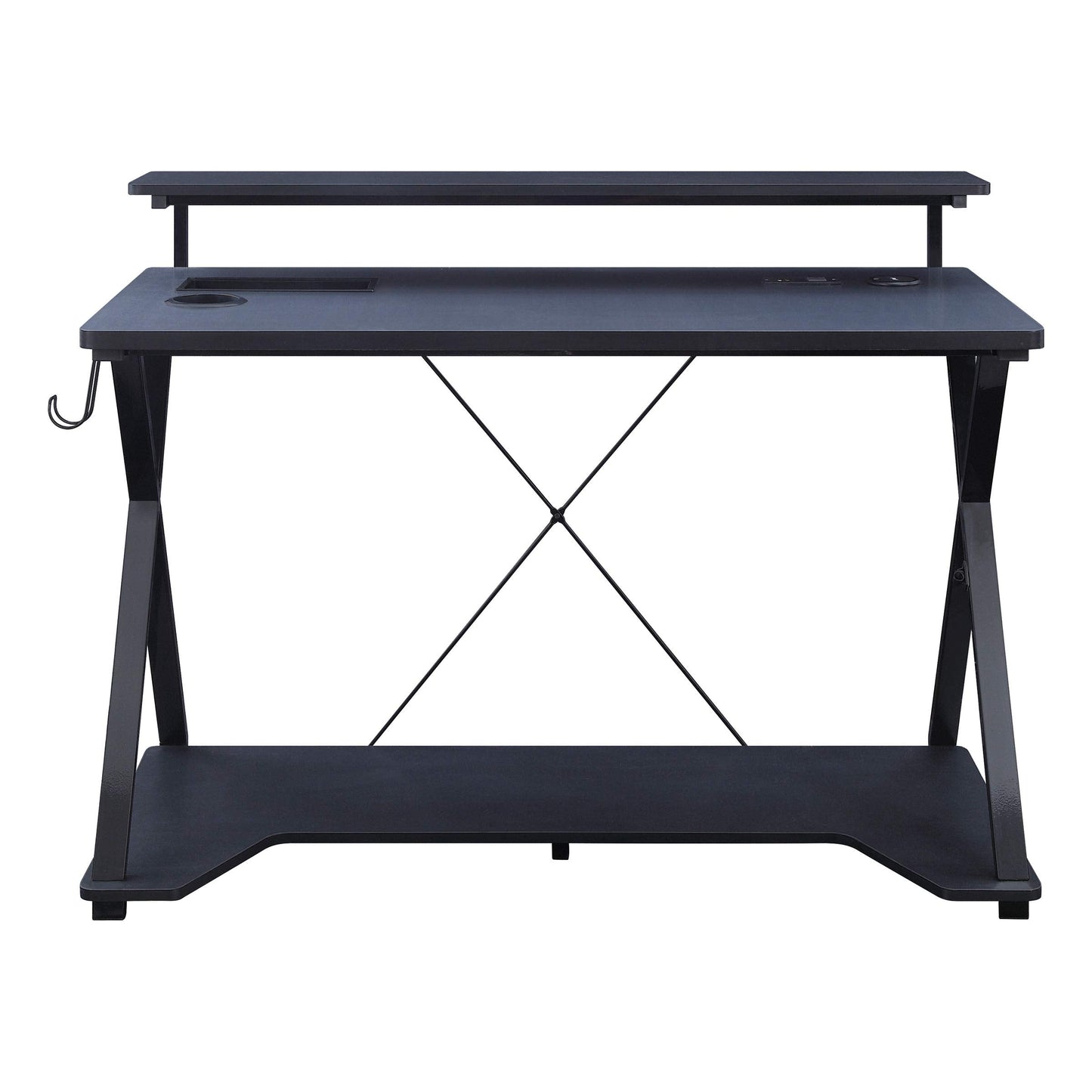 OSP Home Furnishings Checkpoint Ghost Battlestation Gaming Desk with RGB LED Lights, Black