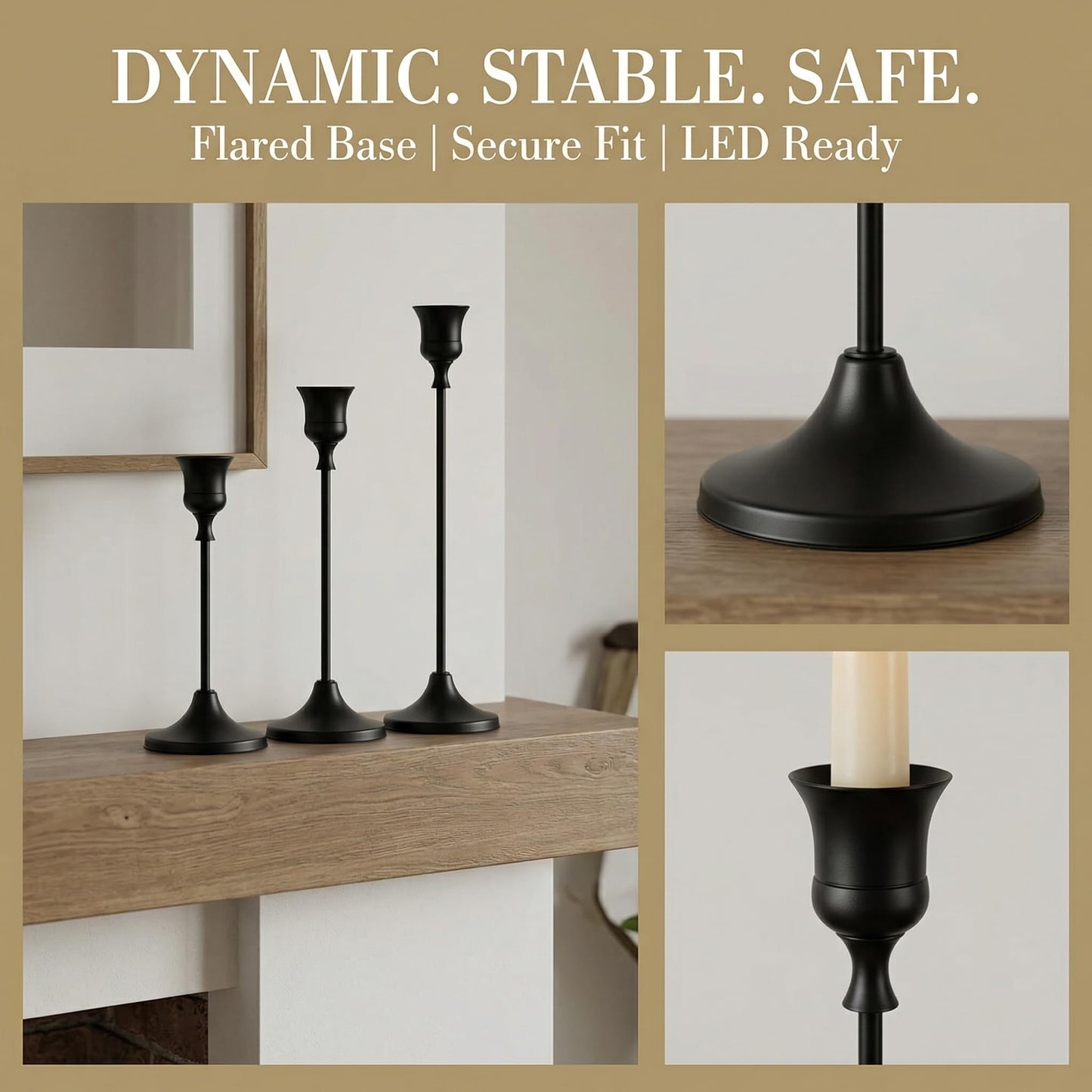 Oakernel Black Taper Candle Holders 2 Sets(6 Pcs) - Tall Metal Candlestick Holders for Table Centerpiece, Formal Dinner, Wedding, Fireplace Mantel Decor, Fits 3/4 Inch Thick Candles
