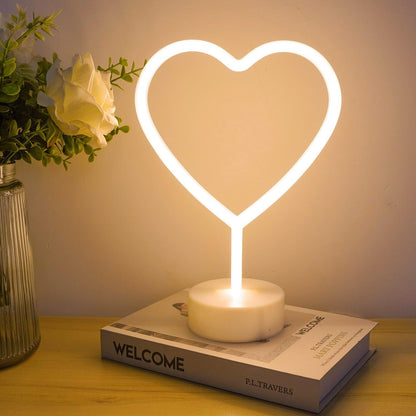 BHCLIGHT Pink Heart Neon Sign, Valentines Day LED Neon Light Battery Operated or USB Powered Valentines Pink Heart Lights, Table Lamp for Galentines Day Decorations, Wedding, Gifts for Women, Lover