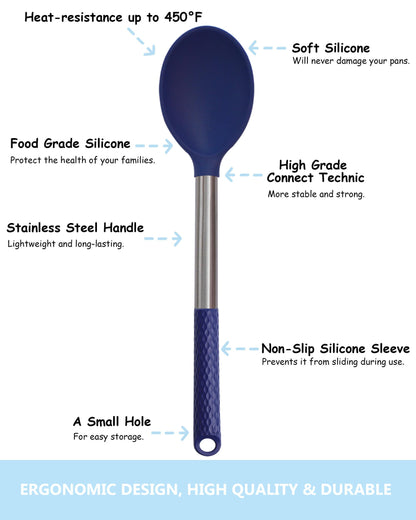 Silicone Kitchen Utensils Set - 28 Pieces Cooking Utensils Set Non-Stick Heat Resistance Silicon with Stainless Steel Handle - Royal Blue