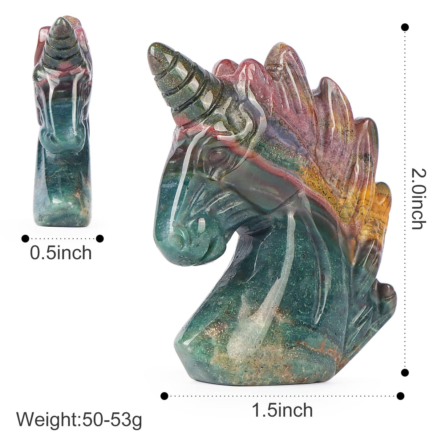 Artistone 2" Unicorn Crystal Gemstone Statue Figurine Sculpture Collection Hand Carved Reiki Healing Crystal Stone(Ocean Jasper)