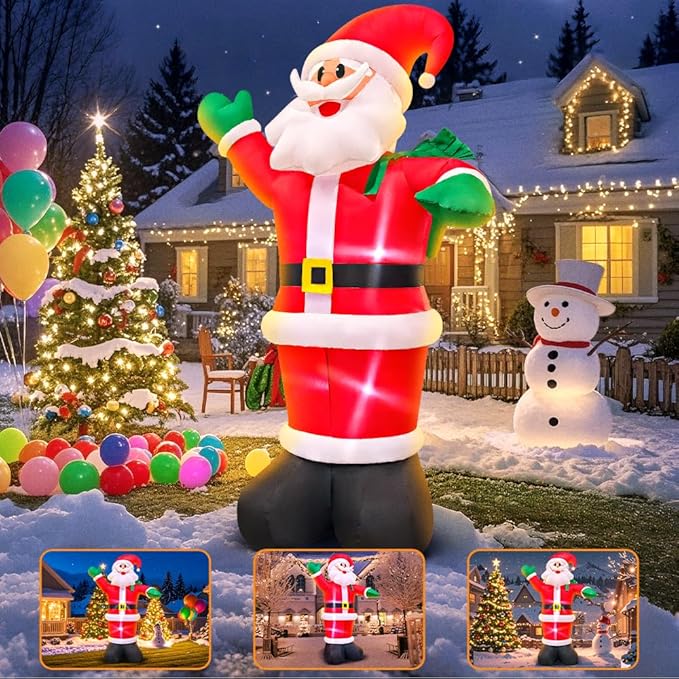 6FT Inflatable Santa, Christmas Inflatable Santa Claus with Gift Bag, Santa Blow up Yard Decorations Built-in LED Lights Party Lawn Holiday Xmas Winter Outdoor Décor