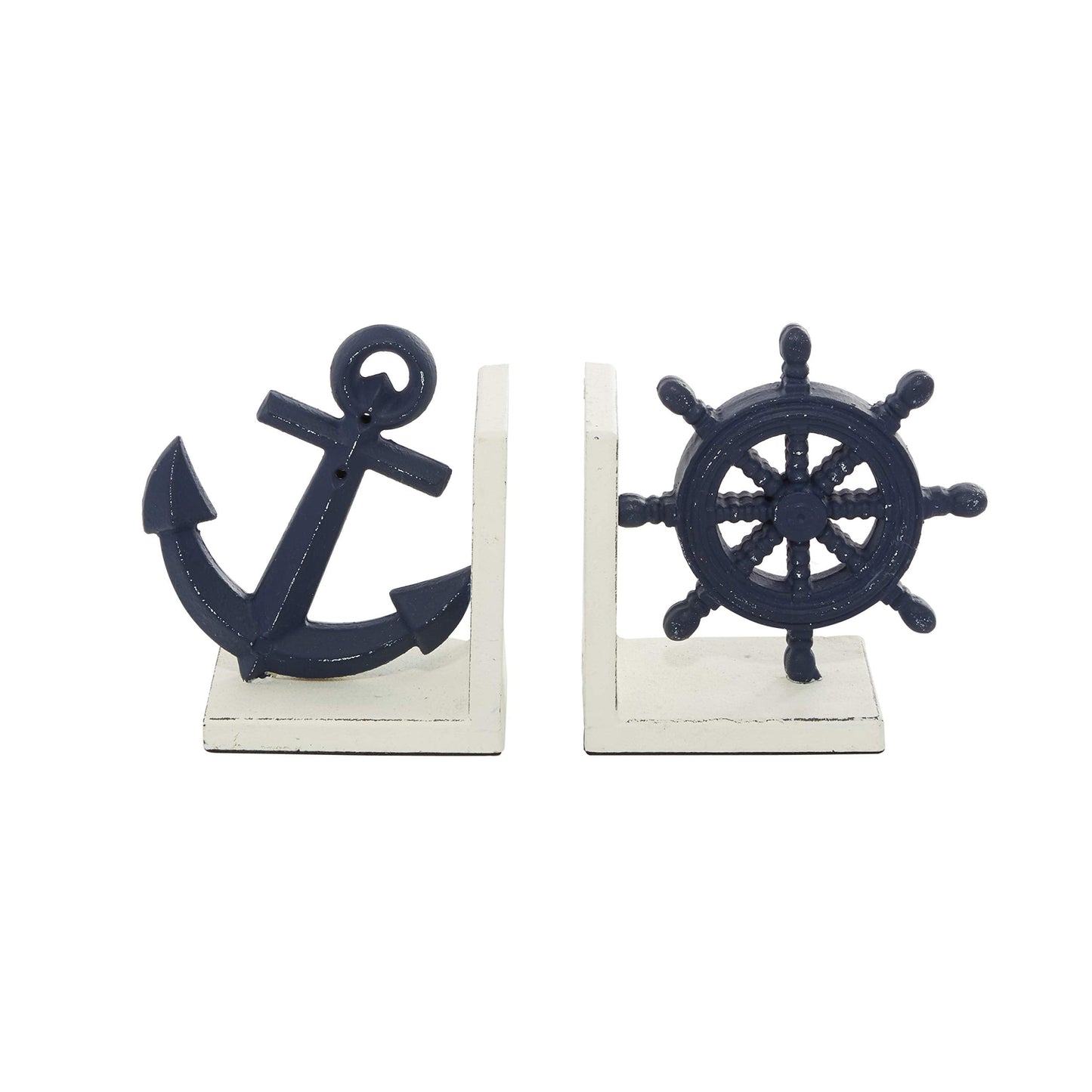 Deco 79 Metal Anchor and Ship Wheel Bookends, Set of 2 6"W, 6"H, Blue