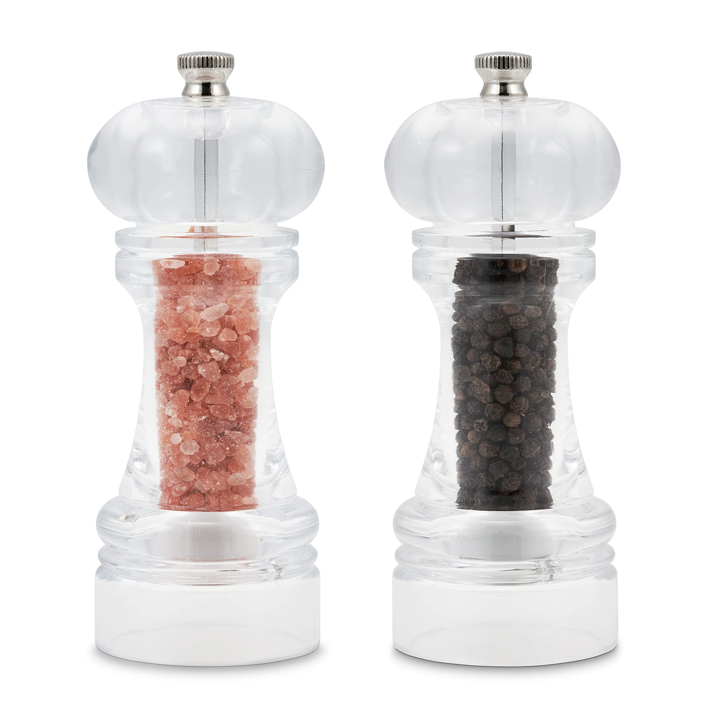 Cole & Mason Liverpool 5.5" Acrylic Salt & Pepper Mill Set with Himalayan Salt - Salt & Pepper Mills - Kitchen & Home Essentials - Refillable Salt & Pepper Sets - Acrylic Spice Mills