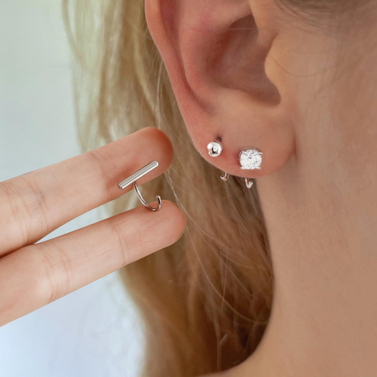 Half Hoop Earrings Set 925 Sterling Silver Bar Huggie Earrings Little Ball Huggie Hoops Cubic Zirconia Hugger Hoop Earrings for Women Open Hoop Earrings 3 pairs