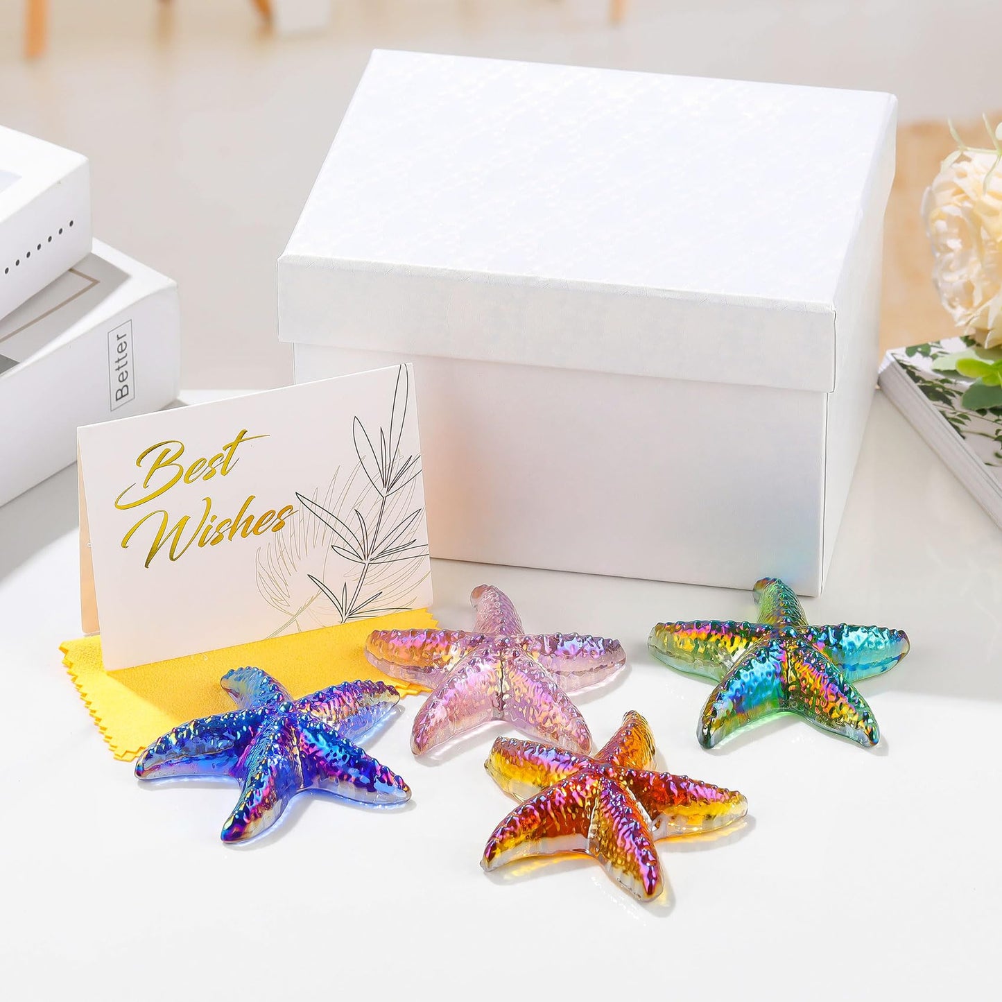 Movdyka 4pcs Starfish Crystal Figurine Desk Decor Handmade Blown Glass
