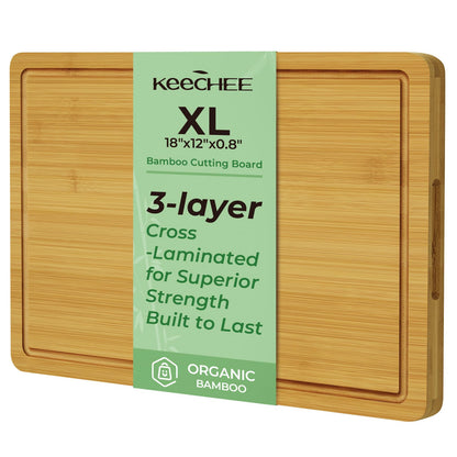 Bamboo Cutting Board, Durable Wood Cutting Boards for Kitchen with Deep Juice Grooves & Built-in Handles, Ideal Charcuterie & Chopping for Meat, Vegetables and Fruits Ideal Kitchen Gifts