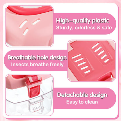 Biubee Bug Catcher for Kids - Sturdy Bugs Catching Kit Gifts with Butterfly Net Collector Insect Catcher Tweezer, Pink Bug Habitat Outdoor Explorer Kit for Girls Age 3 4 5 6 7 8