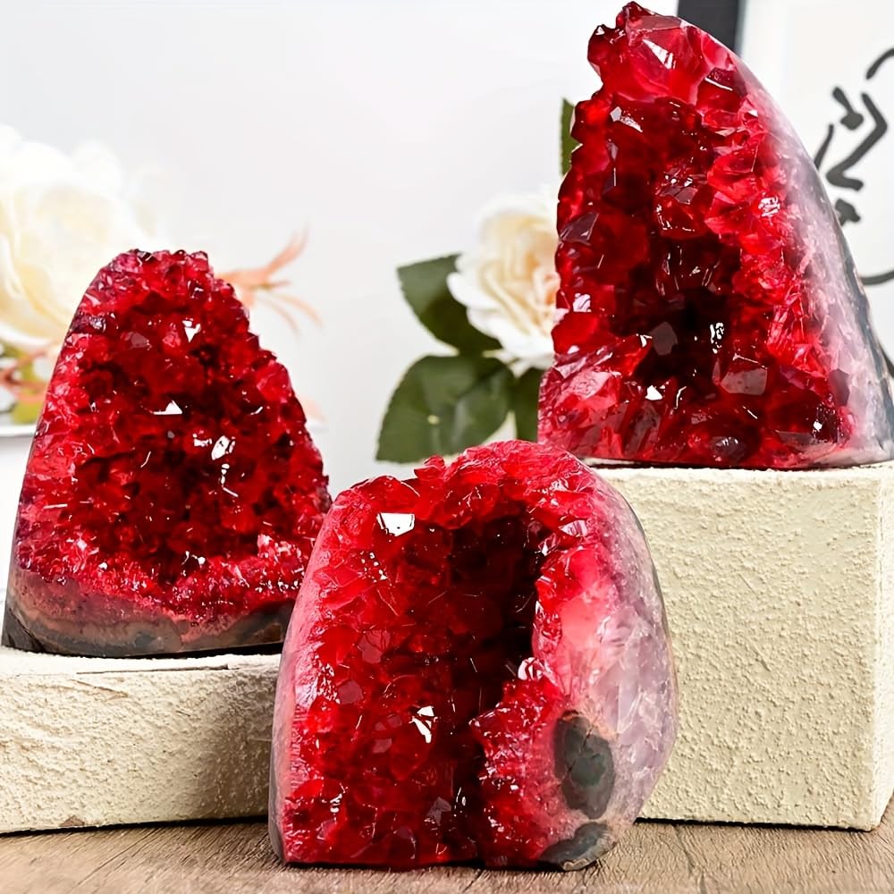 CrystalHola 1Pc Claret Raw Geode, Crystal Cluster for Home Feng Shui Ornaments Energy Stone Healing Tools Meditation Feng Shui Decoration,Stone Display Piece, Mineral Specimen (300-400g)
