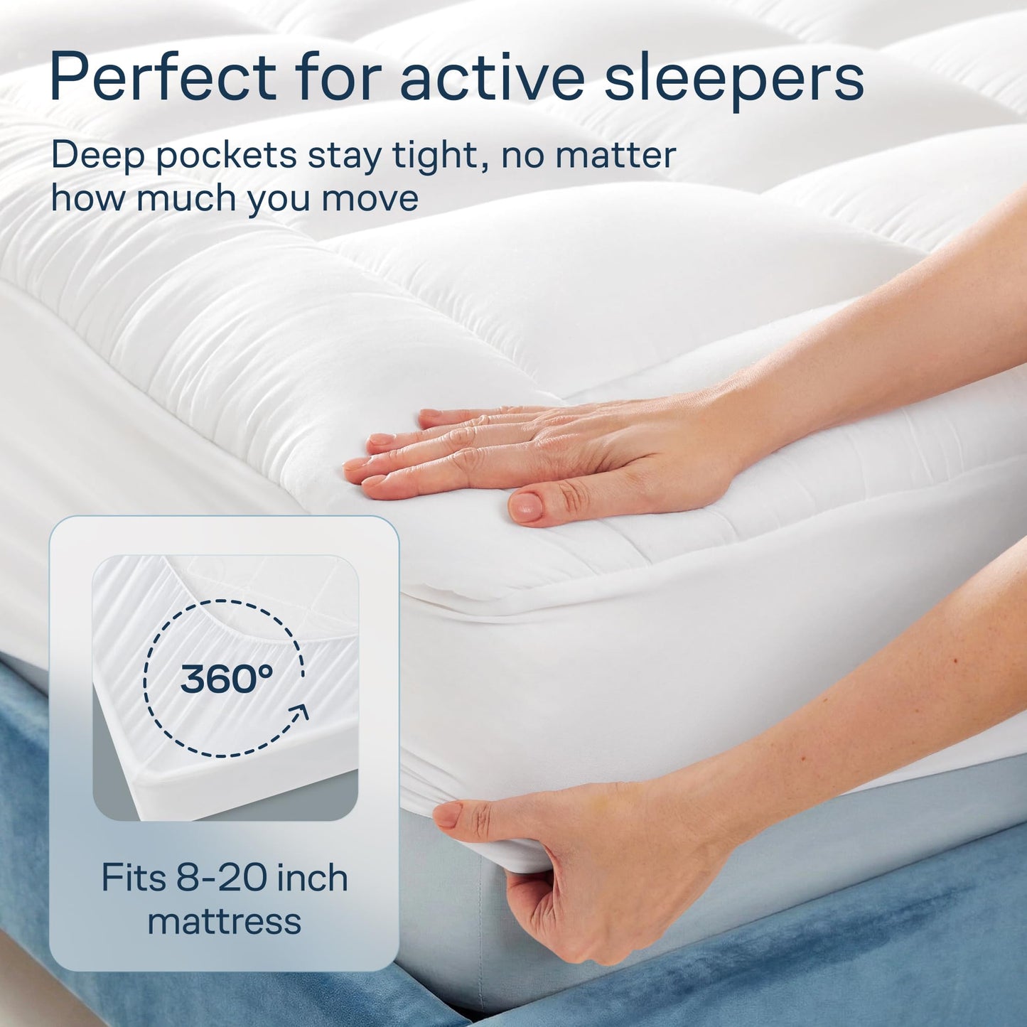 Niagara Sleep Solution Cloud-Like Queen Mattress Topper - 100% Cotton Top Mattress Pad for Back Pain Relief - Breathable & Naturally Cooling for Hot Sleepers, White