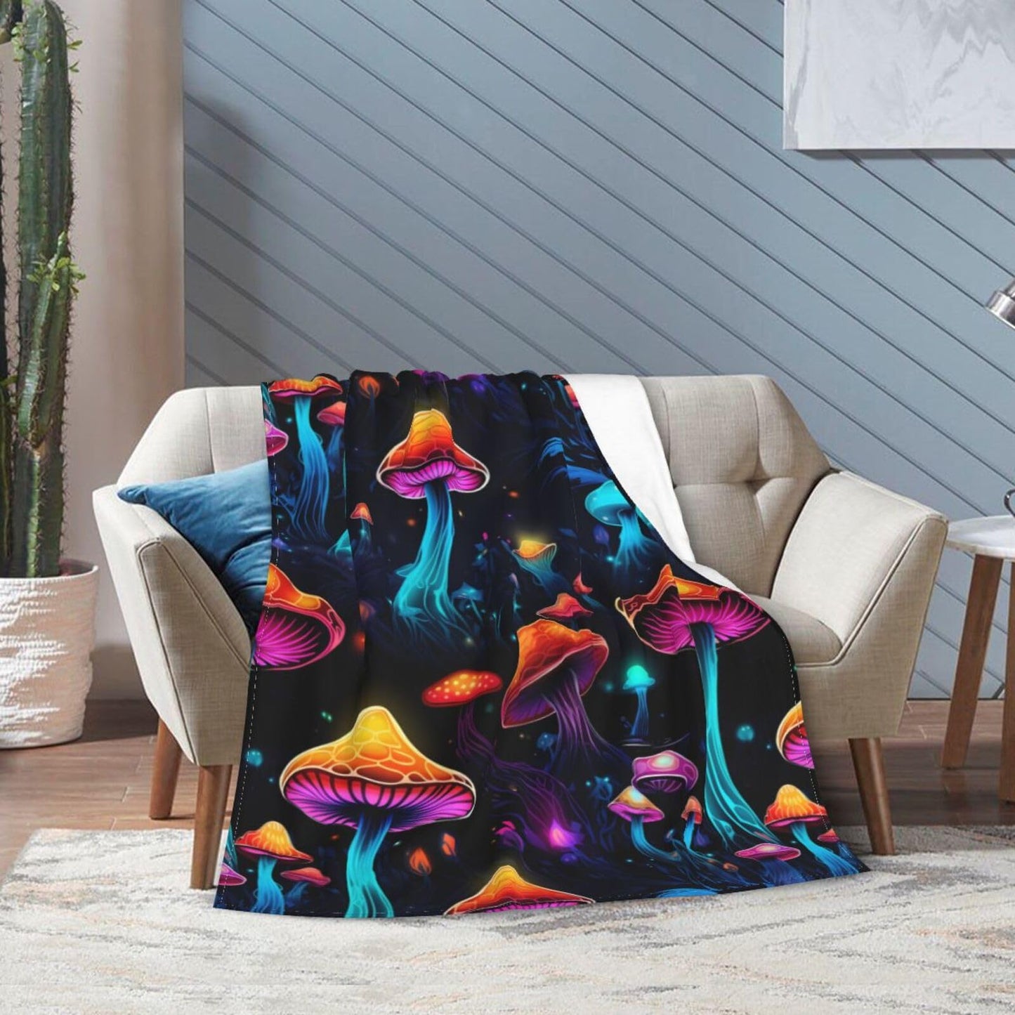 Luminous Mushroom Throw Blanket Soft Lightweight Flannel Fleece Blanket 50"X40" for Bed Sofa Couch Camping Travel