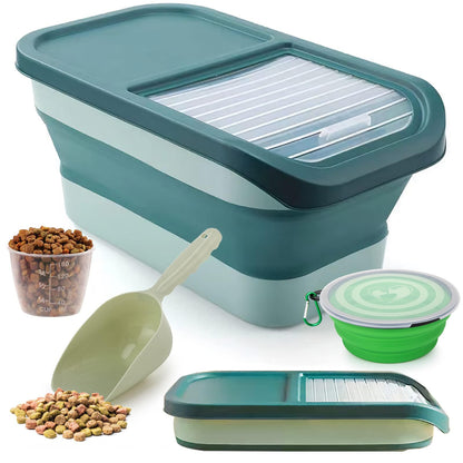 Wuciray Dog Cat Food Storage Container for dry food 5KG-10KG Airtight Folding Dog Food Bin Pet Food Storage Container with Lid Measuring Cup Scoop food storage for dogs with Wheels