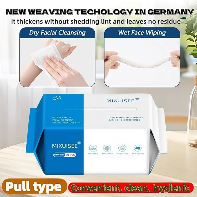 Disposable face towel, MIXUISEE thick and soft face towels, 100% cotton face