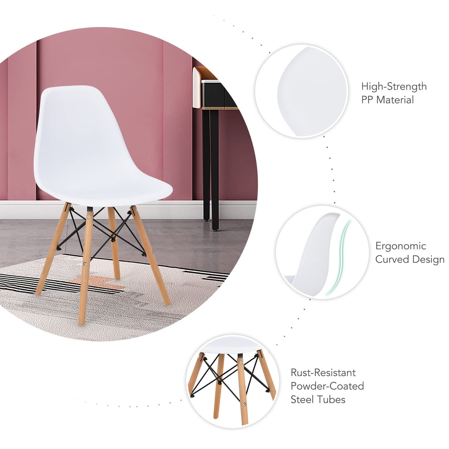 Giantex Dining Table Set for 4, Rectangular Glass Dining Table & 4 White DSW Chairs, 5-Piece Modern Dinette Set for Breakfast Nook, Dining Room, Kitchen, Living Room, White