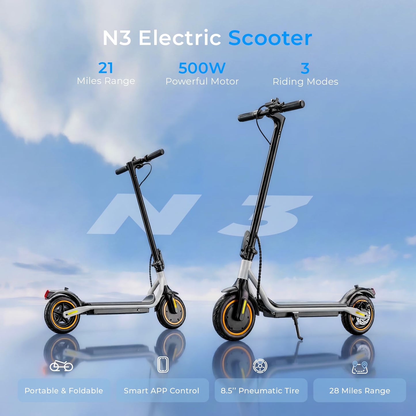 WAWSCOTE Electric Scooters - Electric Scooter Adults, 500W Motor, 8.5" Tire, 18/21/25 Max MPH, 21/28 Miles Range, APP Control, Cruise Control, Folding Commuting Escooter
