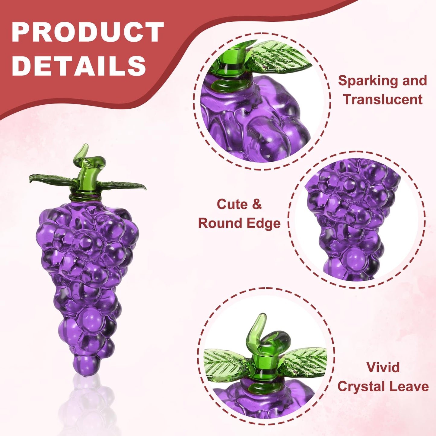 uxcell Crystal Grape Figurine, 3.7" Artificial Fruit Statue Crystal Ornaments Paperweight Glass Collectible Adornments for Home Office Centerpiece Decor, Purple