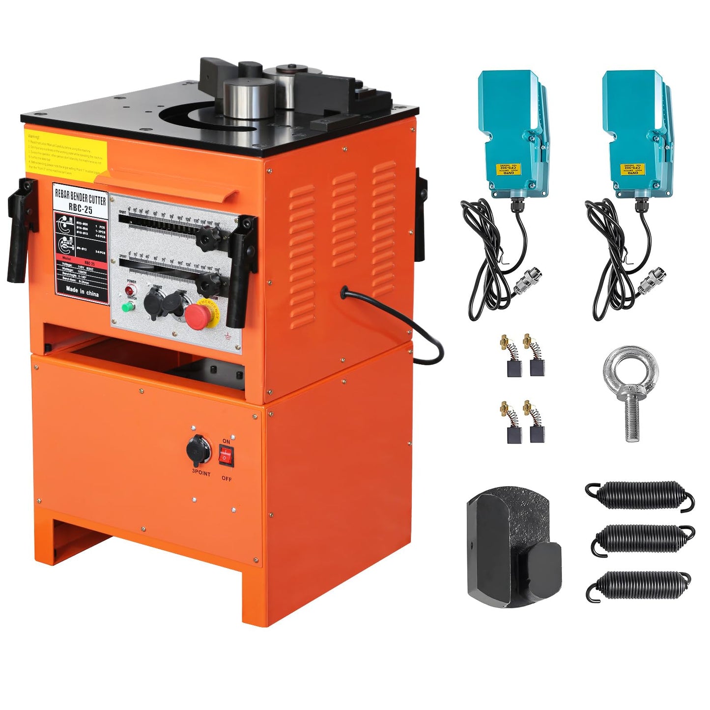 1600W Electric Rebar Bender ＆ Cutter 2-in-1, 6-7 Seconds Fast Bending Machine, 0-180° Accurate Portable Rebar Bender for 1/4 inch to 1 inch Steel Bar