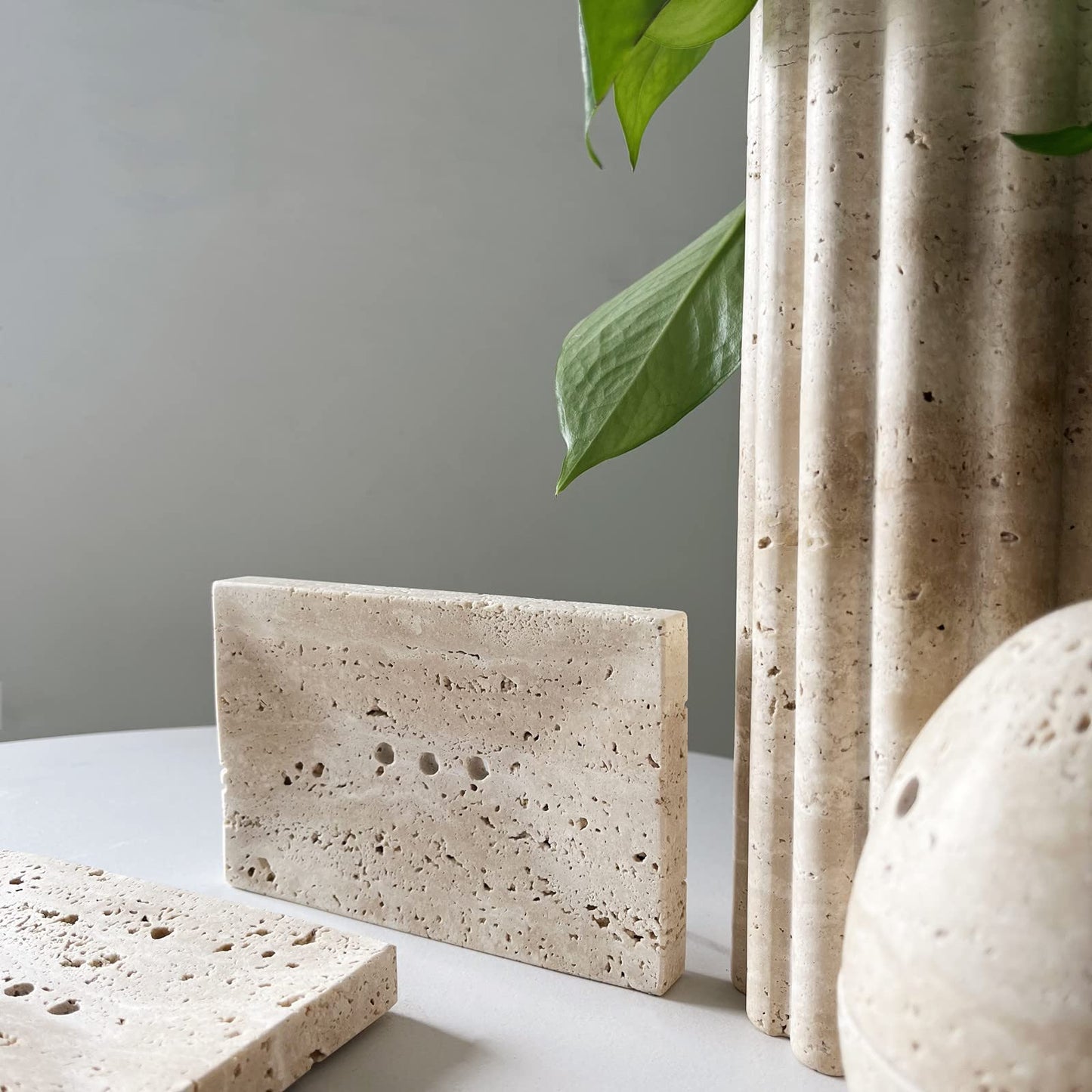 StonePlus Natural Smooth Real Marble Soap Dish/Facial Sponge Holder/Bathroom Makeup Sponge Tray with Draining Hole (Beige Travertine)