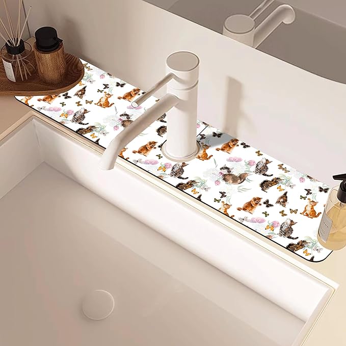 Cute Cat and Butterfly Dish Drying Mat