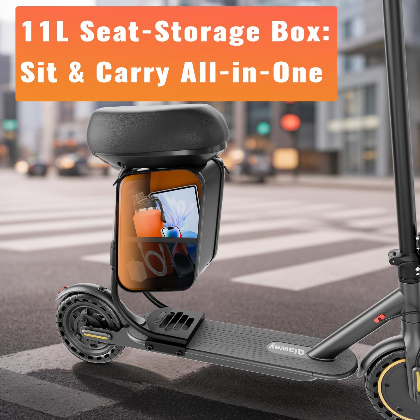 Qlaway 8.5" E Scooter for Adults with Luggage Seat 19 MPH Sport Escooter 350W Motor, Electric Scooter Up to 22 Miles Range, Bearing 265 LBS/APP Control/UL 2272